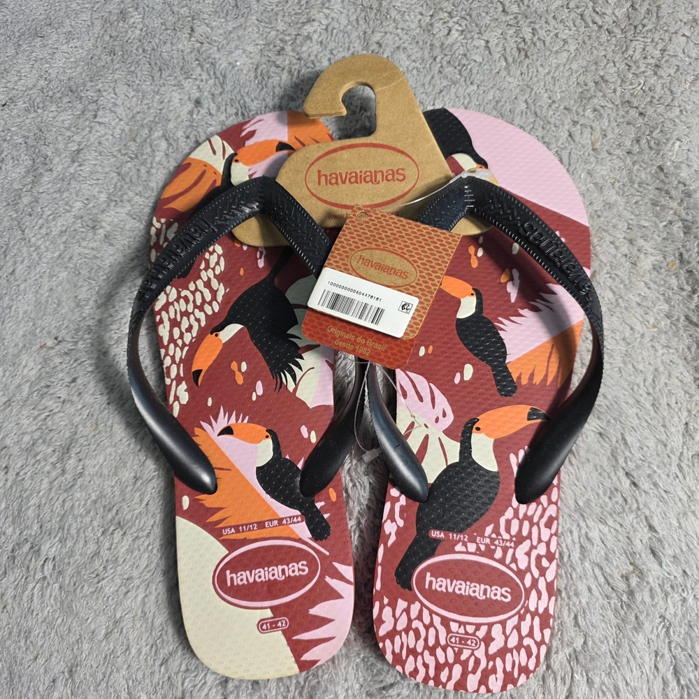 NWT Havaianas Toucan Print Flip Flops Sandals‎ Women US 11 12 EUR 43 44